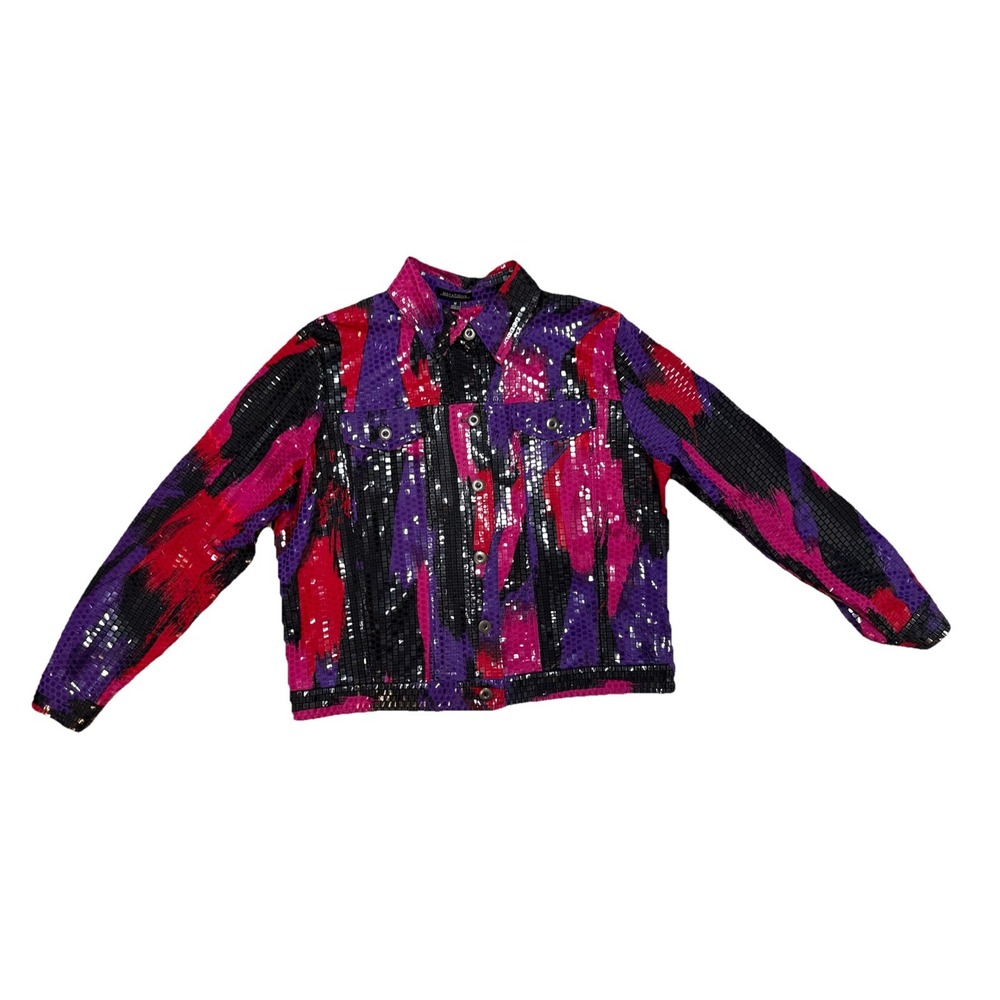 Notations Cropped Shirt Blazer Jacket Shiny Multicolor‎ Grunge Rocker Sz M